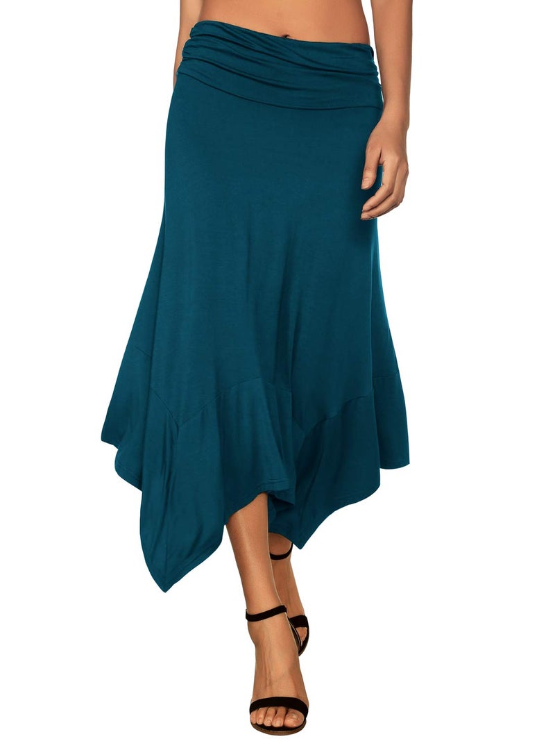 DJT Women's Flowy Handkerchief Hemline Midi Skirt Large Teal - Image 1